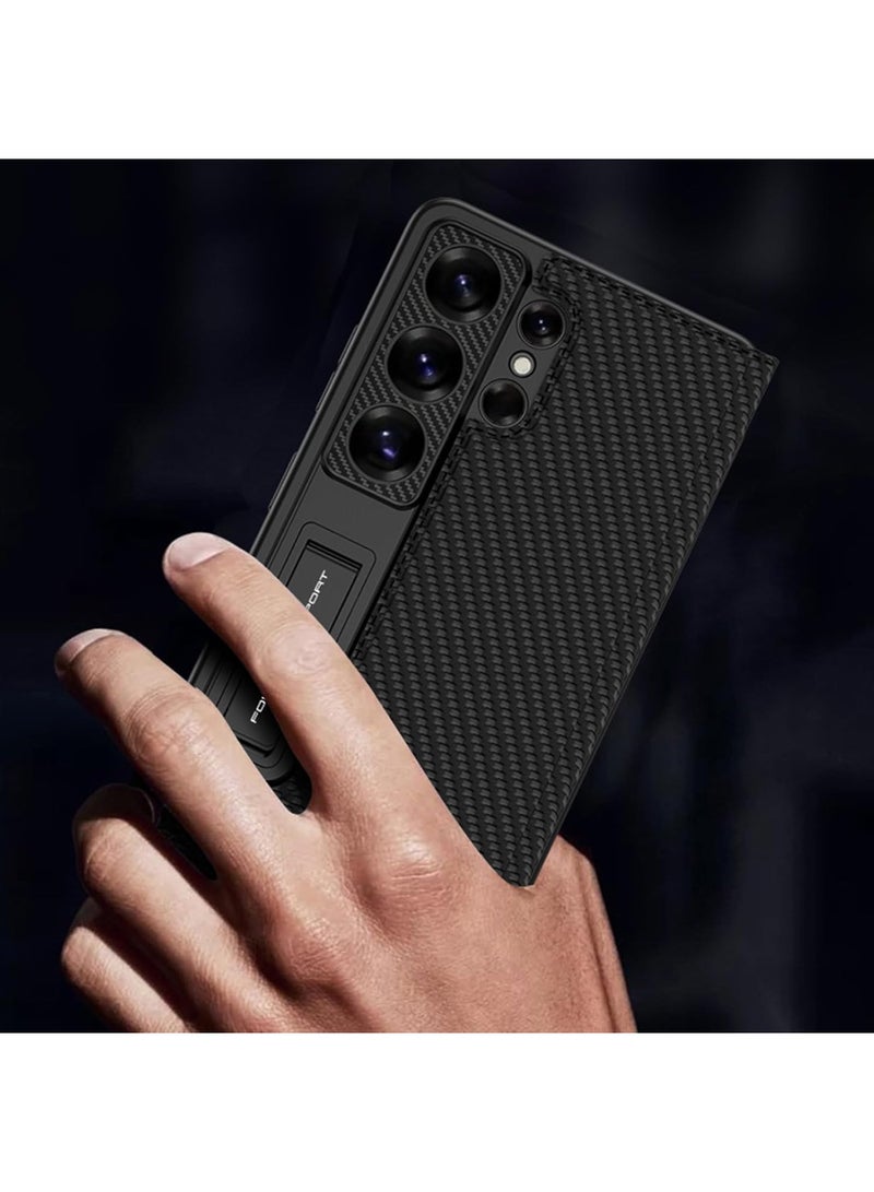 Adando for Samsung Galaxy S26 Ultra Flip Wallet Case with Kickstand, Hard PC Magnetic Flip Case with Card Holder Slot, Shockproof Cover for Samsung S26 Ultra [Not Include Pen] (Carbon Fiber Black) - Image 5